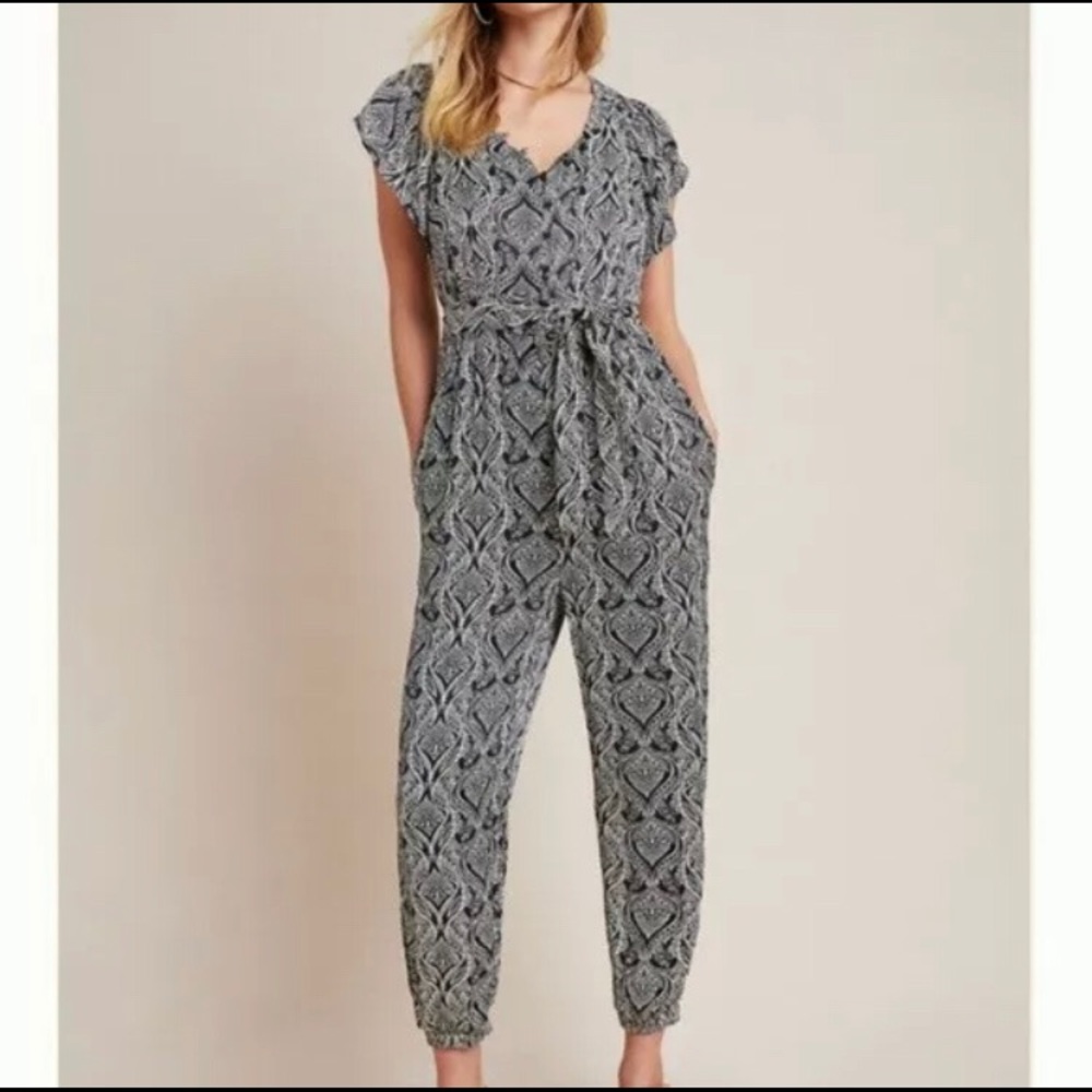 Anthropologie zadie jumpsuit satin tie waist